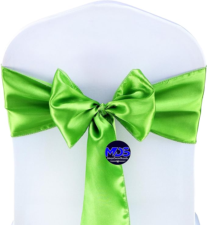 MDS Pack of 25 PCS Satin Chair Sashes Charmeuse Sateen Dining Chair Bows Ribbon Ties Back Sash for Wedding Party Birthday Home Hotel Restaurant Banquet Decoration (7 x 108 Inch, Parrot Green)
