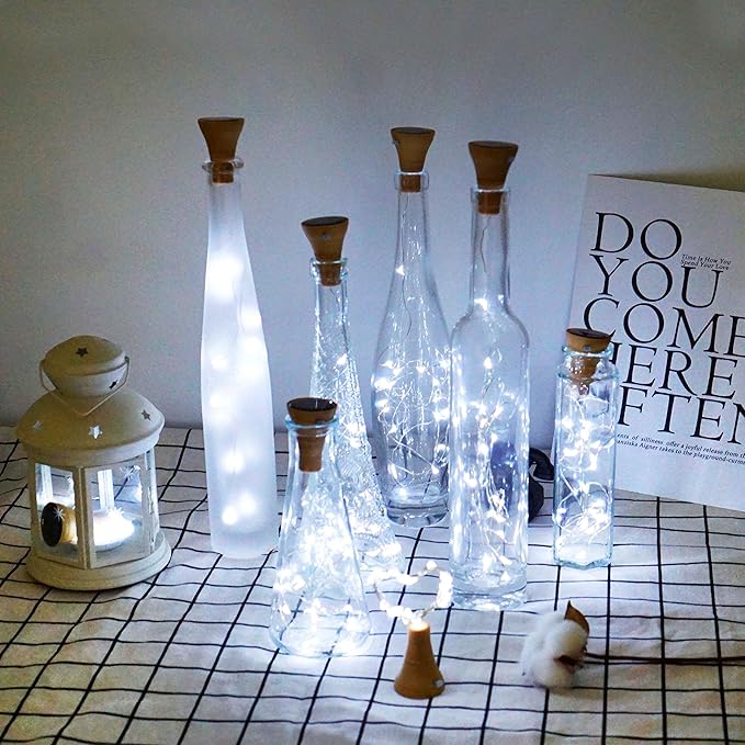 Decorman Upgraded 10 Pack Solar Wine Bottle Lights 20 LEDs Waterproof Silver Wire Cork Lights for Party, Wedding, Christmas, Holiday, Outdoor, Garden, Patio, Pathway Decor