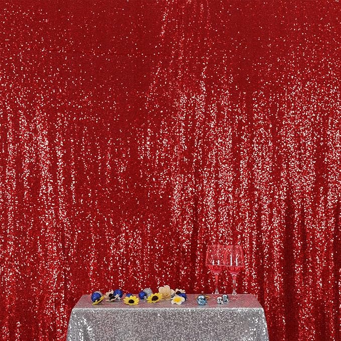 Poise3EHome Red Sequin Backdrop,7FT x 7FT Sequin Photography Backdrop Curtain for Party Decoration