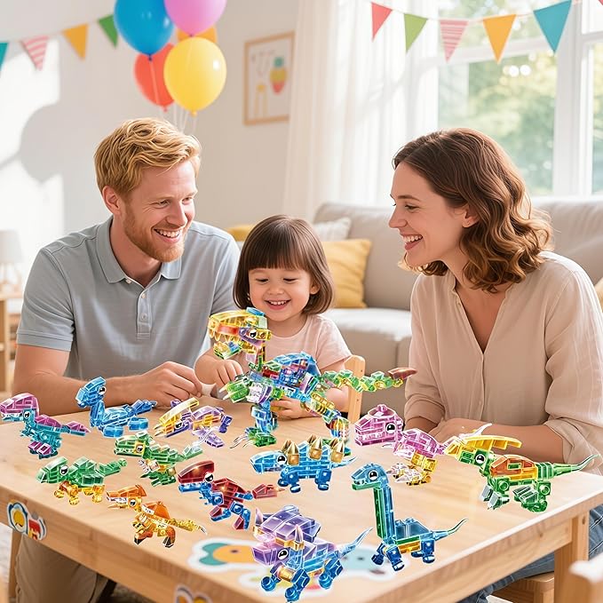 Crystal Dinosaur Party Favors for Kids,12 in 1 Mini Dinosaur Building Blocks Toy Animals Building Sets,Dino Party Goodie Bags Fillers,Classroom Prizes Christmas Birthday Gift for Student,Kid Age 6-12