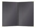 Goodsmart Pajco Style Restaurant Menu Covers – Pack of 10, Side-Loading Menu Holders, Single Stitched Edge, Clear Vinyl Menu Sleeves, Leatherette Trim, Gold Corners, Black, 2 View (8.5" x 14")