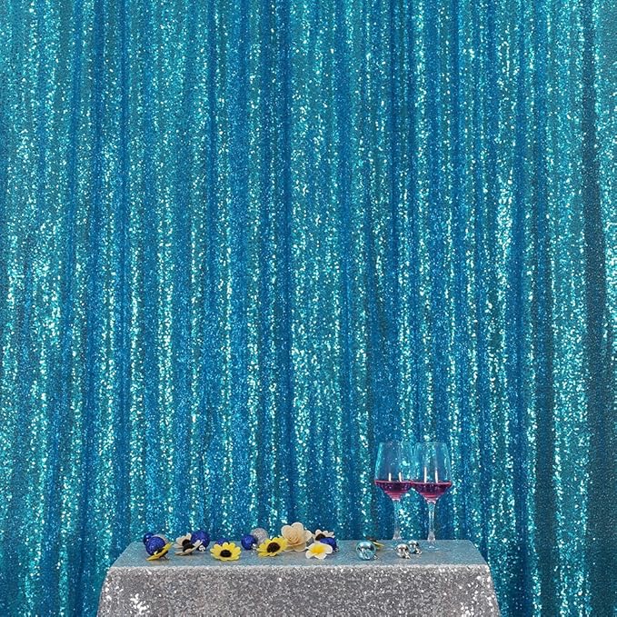 Poise3EHome 6FT x 8FT Turquoise Sequin Photography Backdrop Curtain for Party Decoration