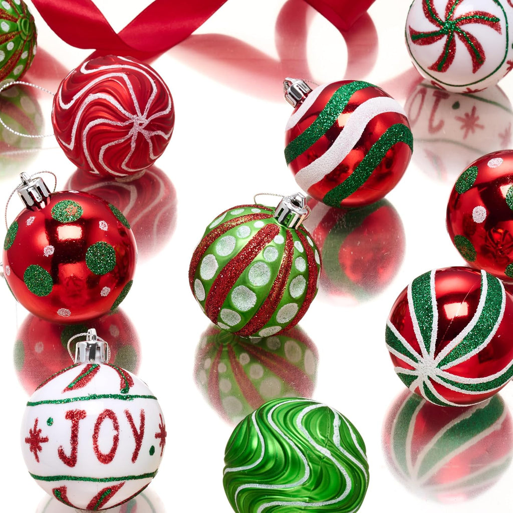 Valery Madelyn Christmas Ornaments Set, 16ct Red Green White Shatterproof Christmas Tree Decorations Ball Ornaments Bulk, 2.36 Inch Hanging Ornaments for Xmas Trees Holiday Party Decor