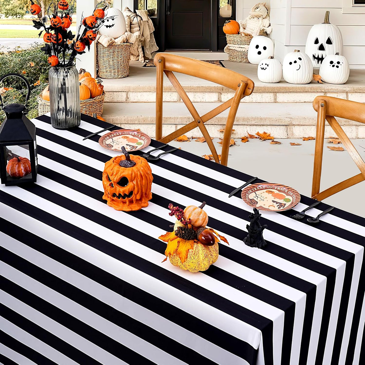 Black and White Striped Rectangle Tablecloth 57x84 Inch 2 Pack Modern Decor