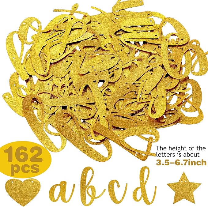 TaoBary 167 Pcs DIY Banner Kit Happy Birthday Glitter Banner Customizable Glitter Make Your Own Kit 162 Letters Symbols and Numbers 3 Rope for Birthday Halloween Wedding Christmas(Gold)
