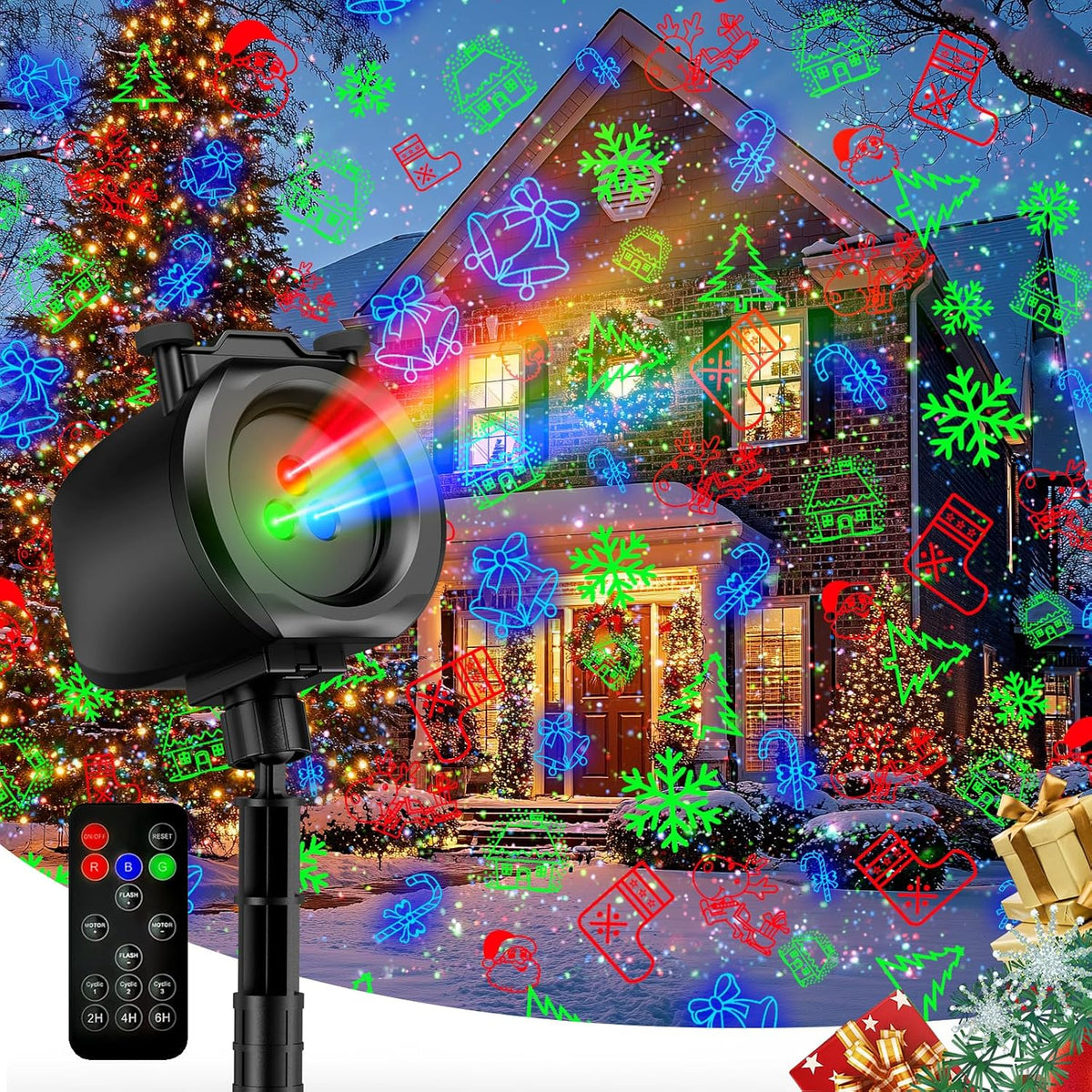 christmas light projector outdoor, 2-in-1 holiday projector with, main product view
