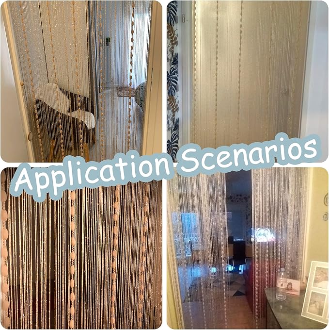 Hysenm Door String 39x79 Inch Curtains Champagne Panel Soft Balls Romantic Glitter Fringe Room Divider Home Décor Wedding Girls Bedroom Window Living Room Backdrop Party Doorways Closet Door,Champagne