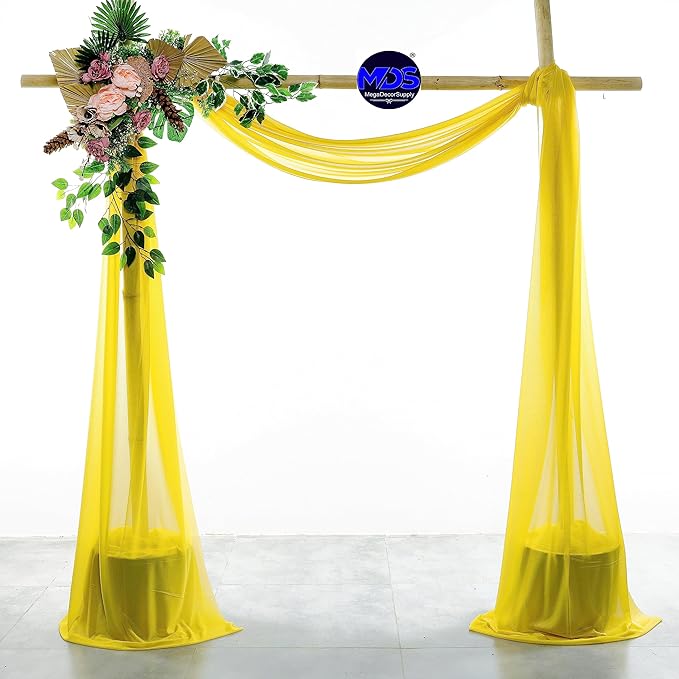 MDS Halloween Chiffon Draping Fabric - 2 Panel, 30" Wide x 30ft Long - Sheer Spooky Arbor & Canopy Drapery for Haunted House Backdrops, Party Ceilings, DIY Costumes & Themed Events - Yellow