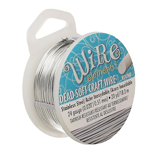 The Beadsmith Wire Elements Craft Wire – Tarnish Resistant, Soft Temper, Round, Stainless Steel Color – 0.51mm, 24 Gauge, 20 Yard Spool – Jewelry Making, Wire Wrapping, Floral, & Other DIY Crafts…