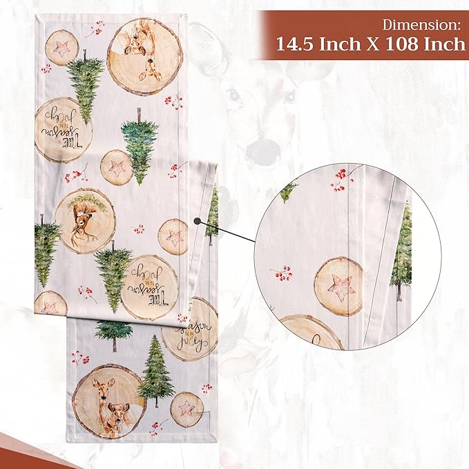 Maison d' Hermine Table Runner 100% Cotton Single Layer Table Runners 108 inches Long for Thanksgiving Christmas Decorations Home Kitchen Dining Party Wedding (Mountain Life, 14.5" x 108")