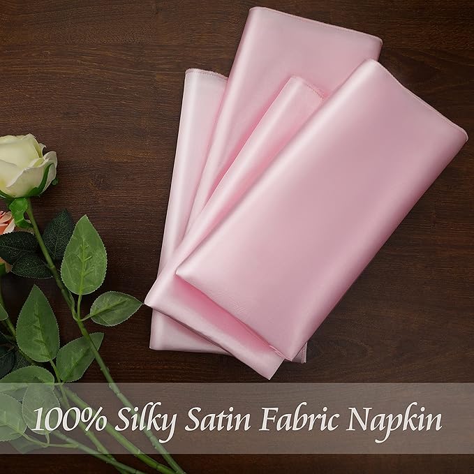 Manyshofu 50 Pieces Blush Pink Satin Napkins - 12x12 Inches Cloth Napkins, Square Satin Fabric Napkin Set - Soft & Reusable Table Napkins for Wedding Dinner Party Lunch Banquet Restaurant Decoration