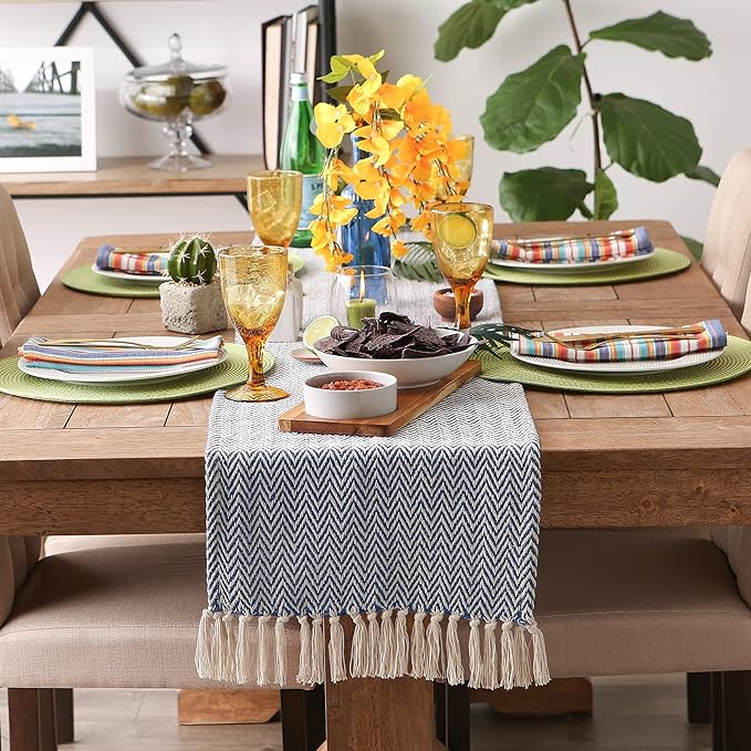 DII Woven Basic Tabletop Collection, Chevron Table Runner, 15x72, Nautical Blue