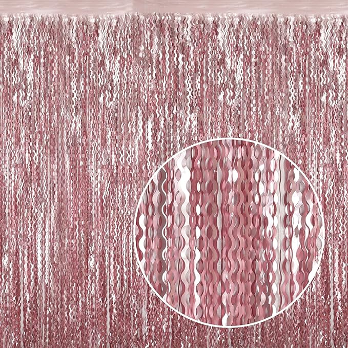 4 Pack 3.3x6.6ft Pink Tinsel Curtain Party Backdrop - Wavy Foil Fringe Curtain Party Streamers for Girl Princess Bachelorette Disco Party Decorations