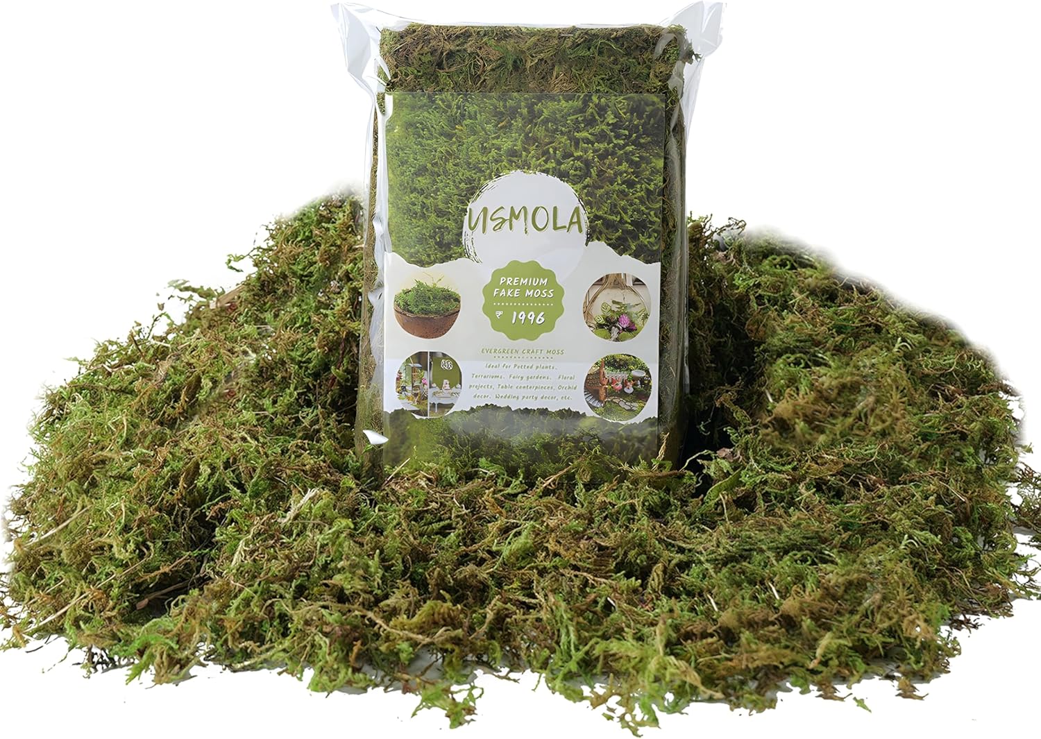 USMOLA Fake Green Moss for Potted Plants, 4OZ Artificial Moss for DIY Crafts, Faux Moss for Table Centerpieces Fairy Garden Decor (Fresh Green 140gr)