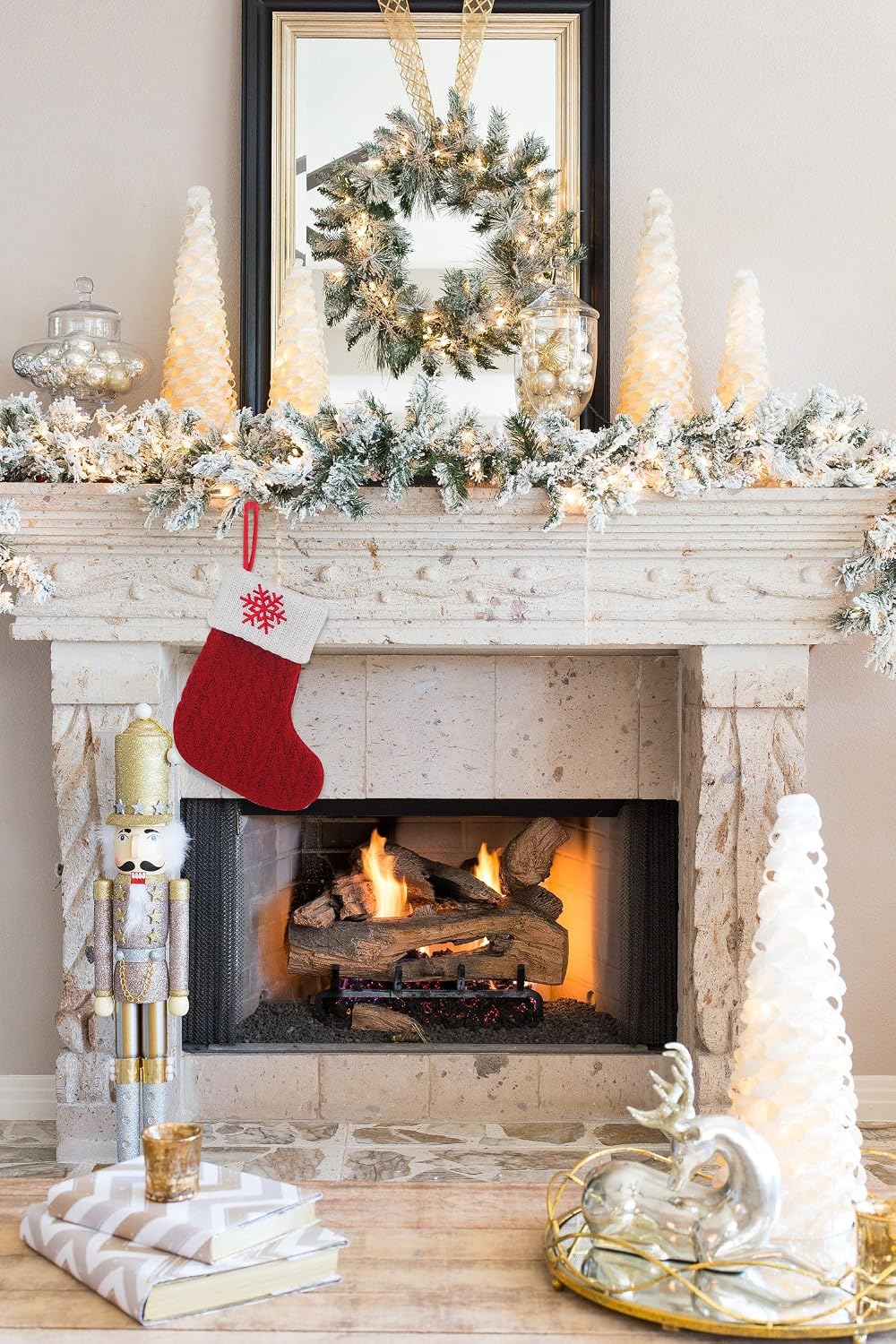Estivaux Mini Christmas Stockings Xmas Fireplace Hanging Stockings Burgundy Red Knit Stocking Winter Snowflake Stockings Gift Holding Bag for Home Christmas Decorations Party Favor Supplies
