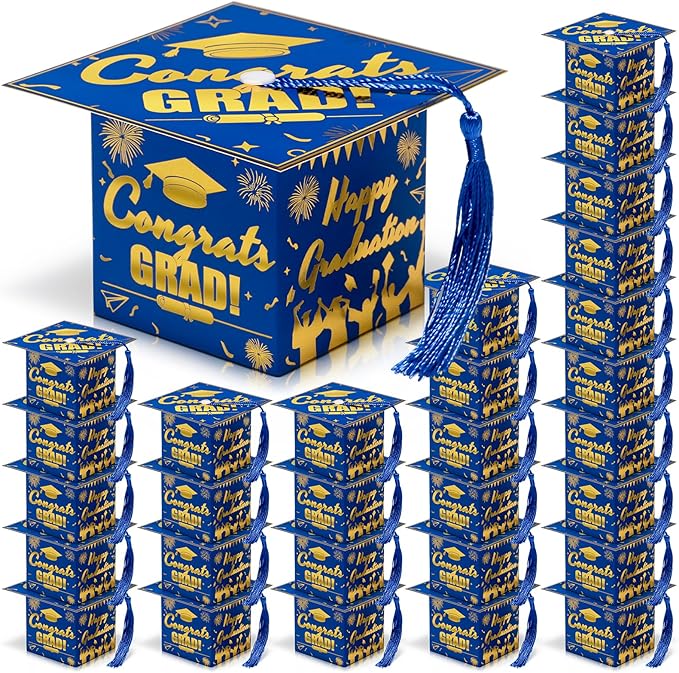COTOPHER 36 Pack Mini Graduation Cap Gift Boxes, Class of 2025 Graduation Candy Boxes with Tassel, Small Treat Chocolate Box Centerpieces for Tables Party Decorations Graduate Favors Supplies