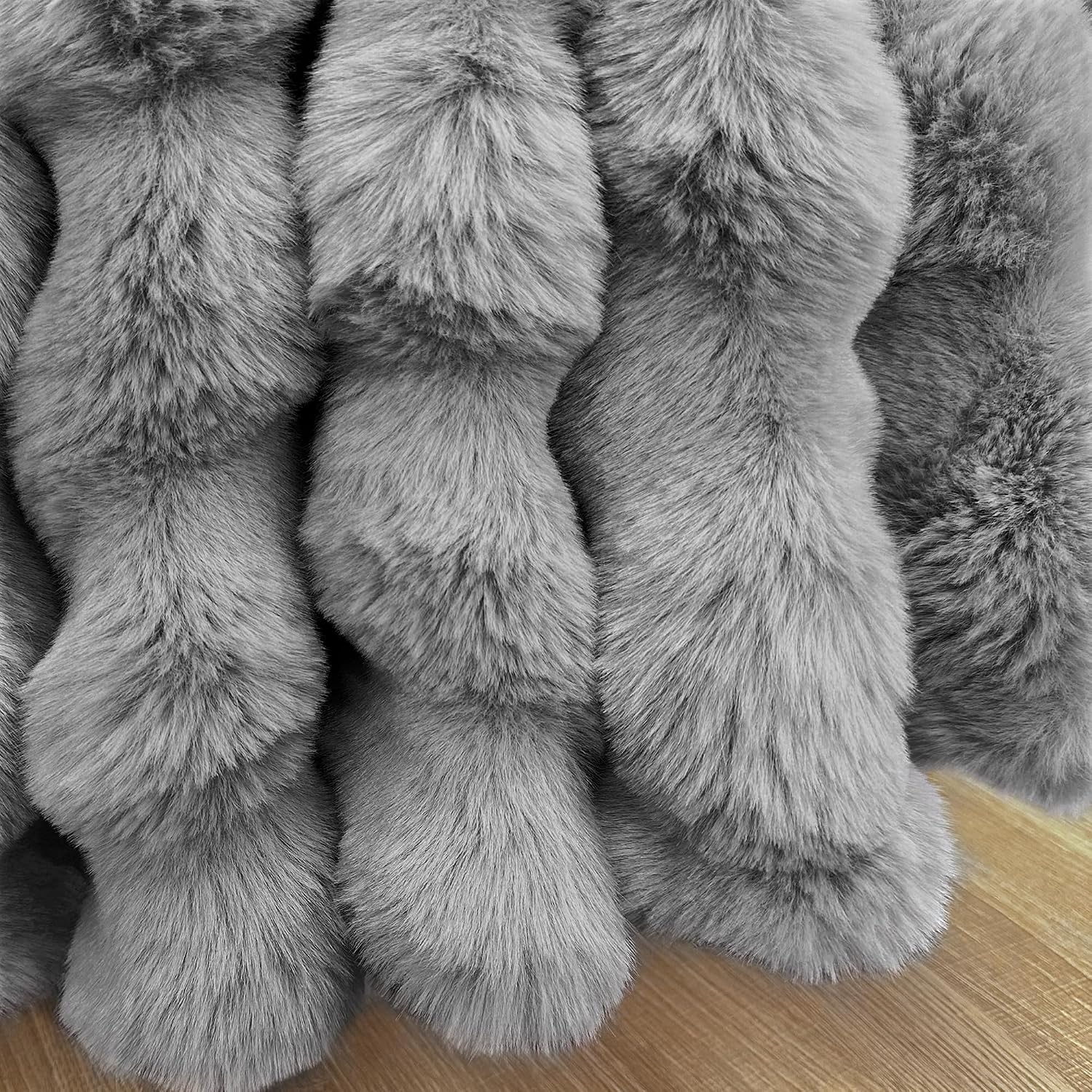 36-Inch Puff Quilt Faux Fur Christmas Tree Skirt, Soft Plush Tufted Texture with Satin Ribbon Ties, Cloud Gray
