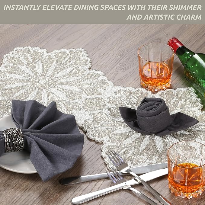 Beaded Table Runner - Elegant & Versatile Dining & Kitchen Linen for Home Decor, Weddings, Parties, Special Occasions, Modern Table Decoration & Luxury Festive Accessory (Ivory) - CLEENTABLE