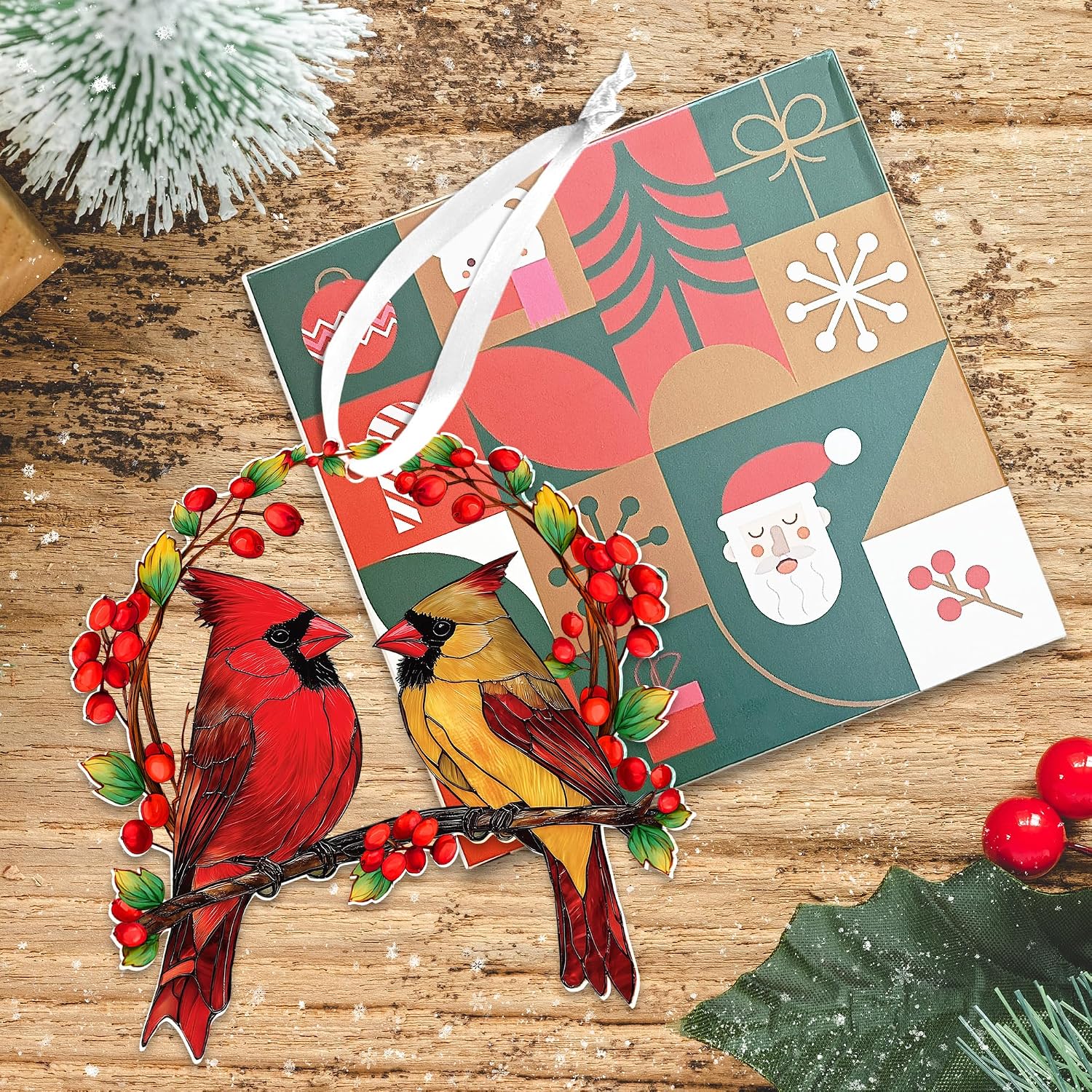 AXIARA Two Layer Wooden Cardinal Christmas Ornaments 2026 | Cardinal Christmas Decorations Gifts for Women Men, Sympathy Memorial Gift for Loss of Loved One