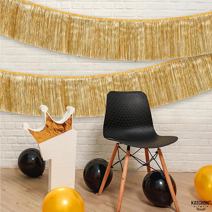 KatchOn, Large Champagne Gold Fringe Garland - 6.5 Feet, Pack of 2 | Foil Fringe Banner for 50th Birthday Decorations | Gold Streamers for Casino, Bachelorette, Retirement, Anniversary Decorations
