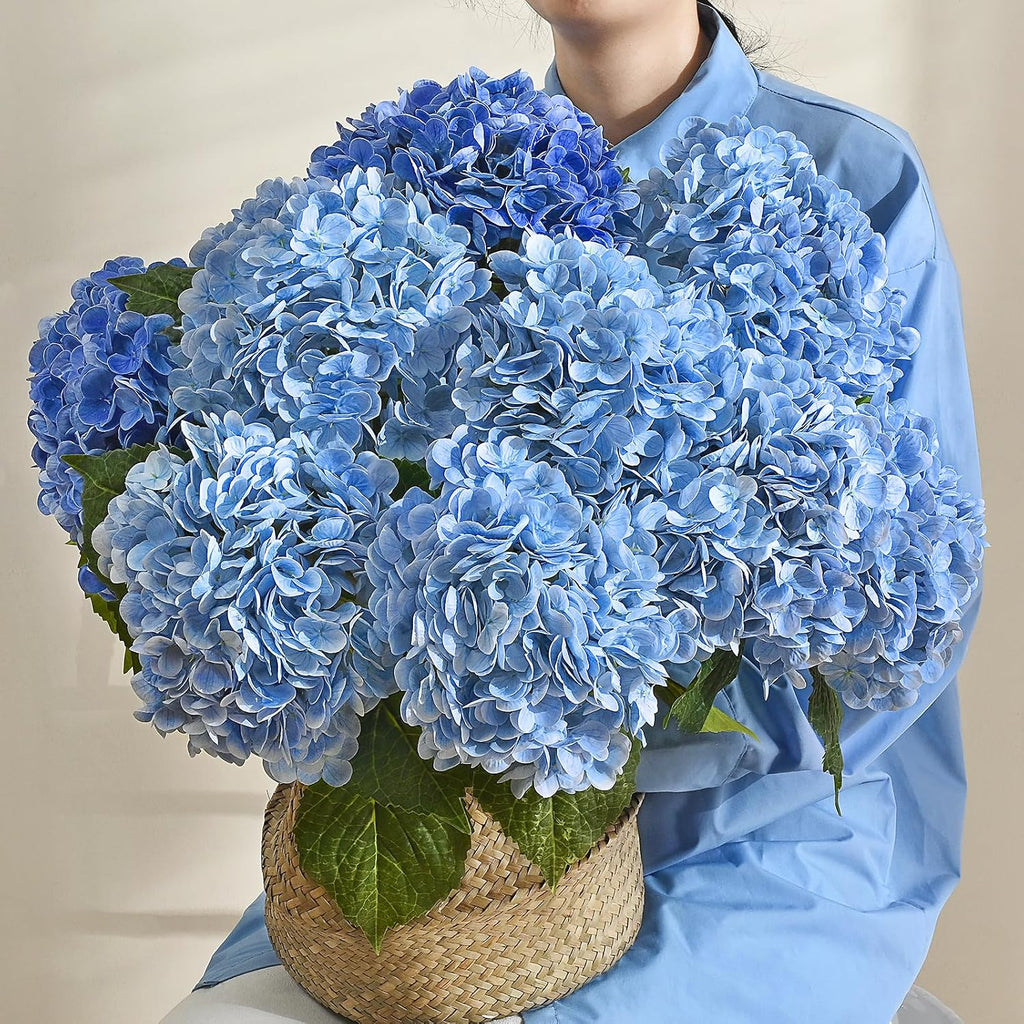 MARTINE MALL 3Pcs 21in Hydrangea Artificial Flowers, Latex Real Touch Hydrangeas Lifelike Large Hydrangea Flowers for Home Decor Party Arrangements Wedding Bouquets Centerpieces (Blue)