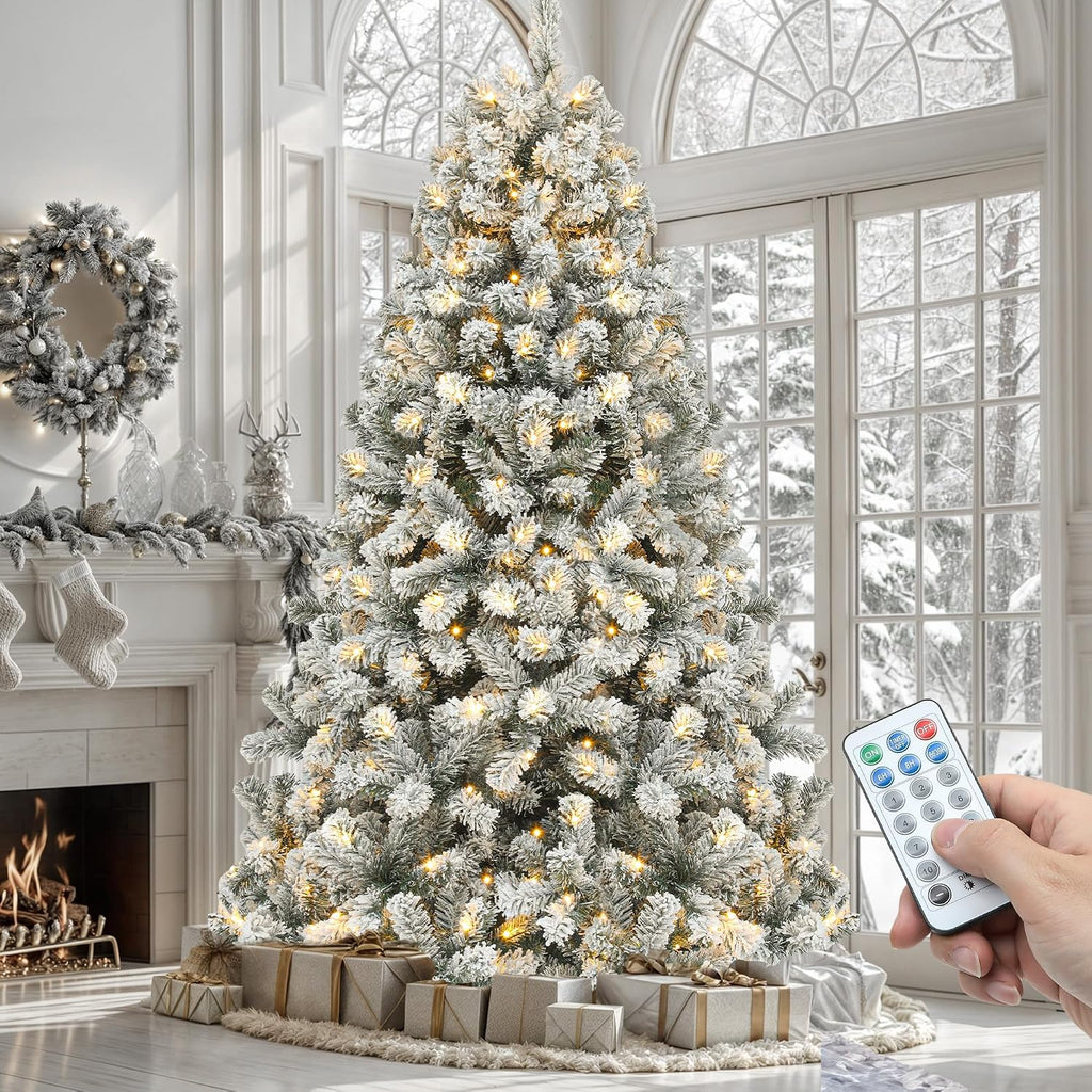 yitahome prelit snow flocked artificial full christmas tree, main product view