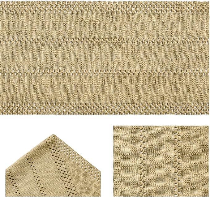 Artoid Mode Burlap Brown Farmhouse Woven Rustic Hollow Table Runner, Seasonal Holiday Hollow Kitchen Dining Table Decoration for Home Party Decor 12x72 Inch