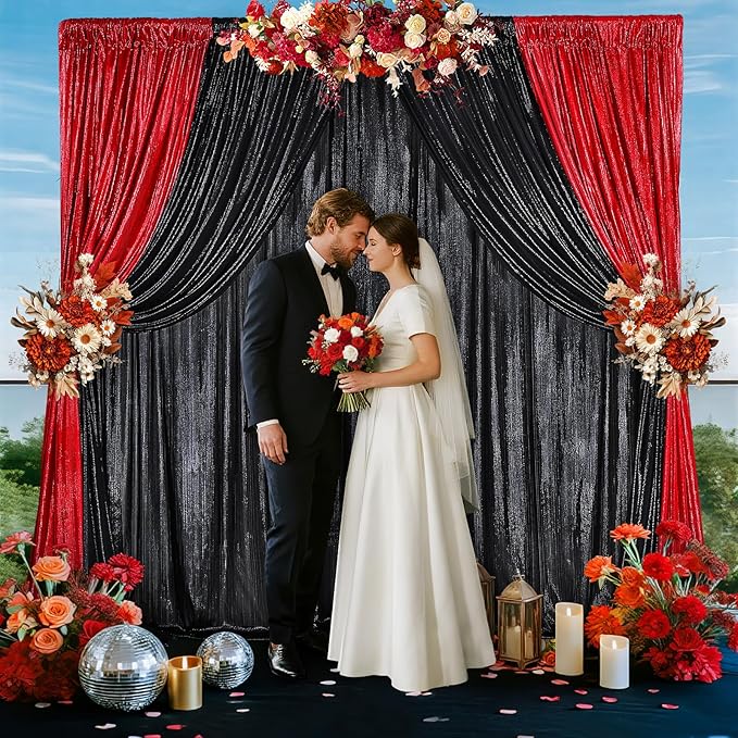 Wedding Arch Backdrop Cover: Red Party Photography Background Drapes 2 Packs 4.8x8FT Wrinkle Free Fabric for Birthday Christmas