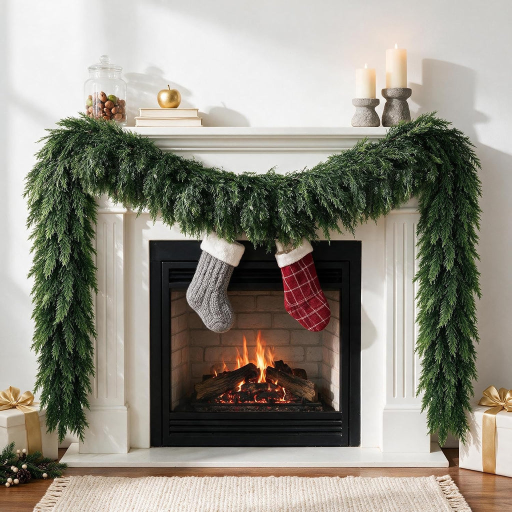 9ft christmas cedar garland,real touch soft greenery christmas, main product view