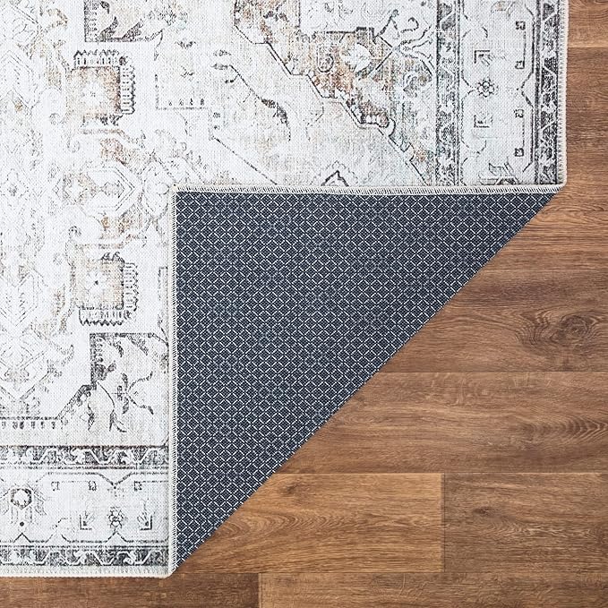 Bloom Rugs Washable Non-Slip 8' x 10' Rug - Brown/Beige/Charcoal Traditional Area Rug for Living Room, Bedroom, Dining Room, and Kitchen - Exact Size: 8' x 10'