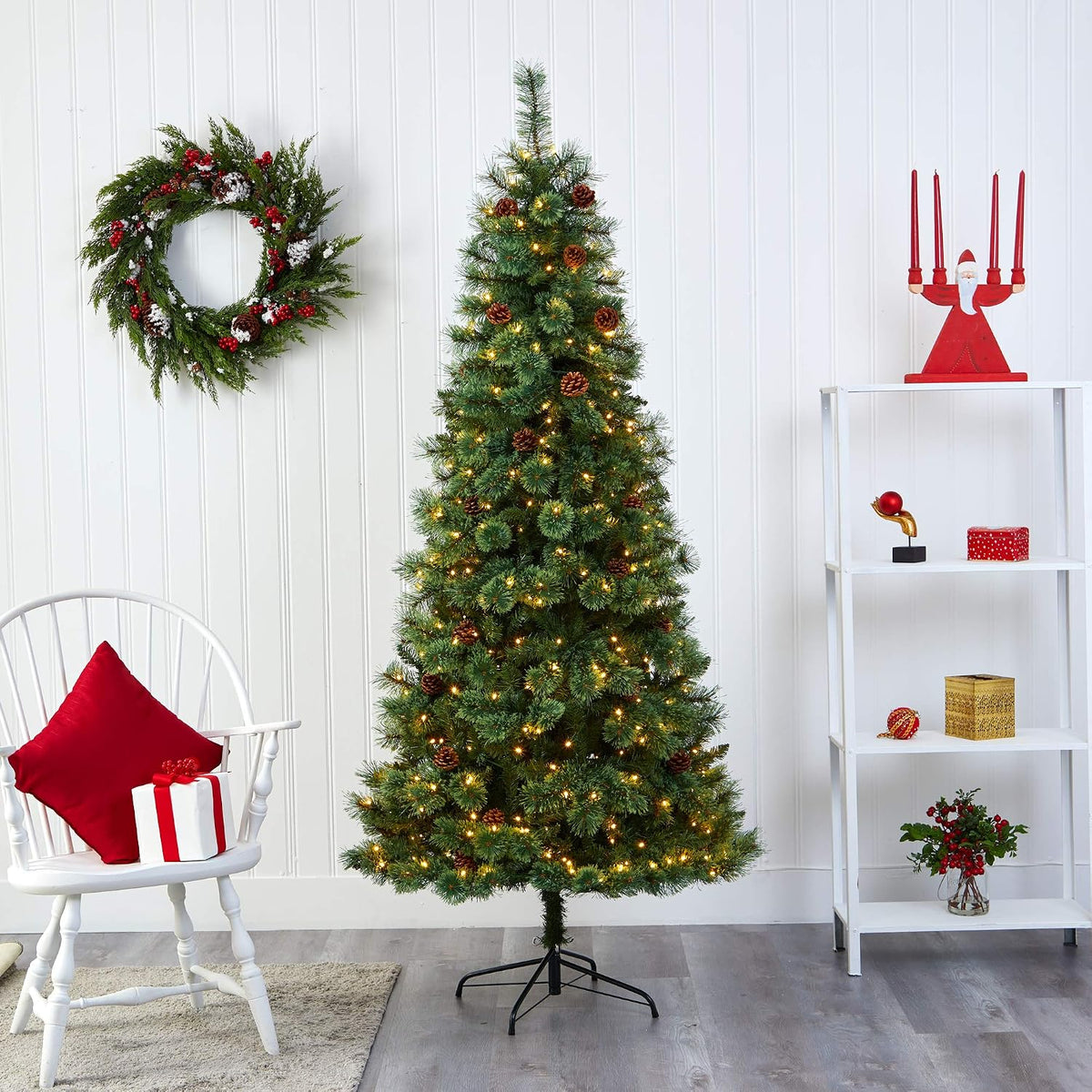 nearly natural 7ft pre-lit pine artificial christmas tree showing dimensions
