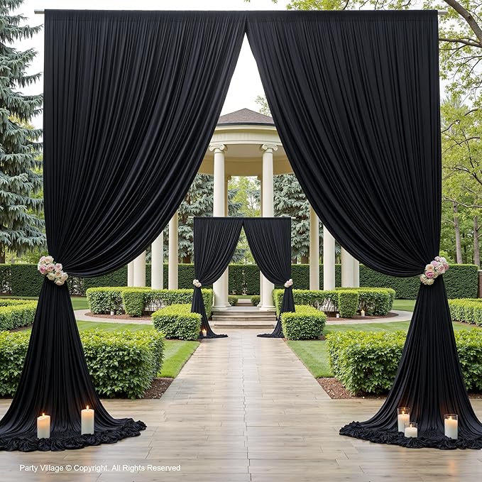 PartyVillage 10ft×15ft Black Backdrop Curtain for Halloween Parties, 2 Panels Wrinkle Free 15 FT Long Polyester Photo Backdrop Drapes Back Drop Cloth for Birthday Photography Background
