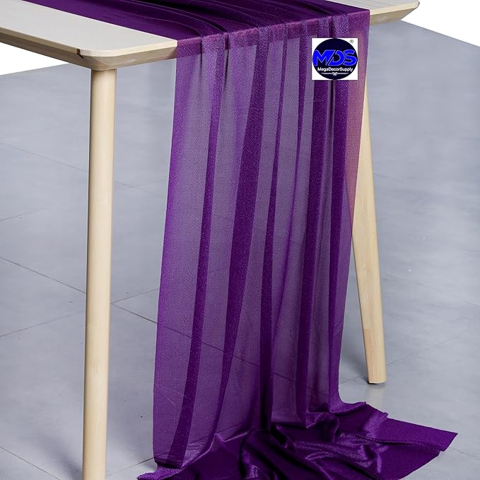 MDS 2 Pack 14ft Chiffon Table Runner 29 x 170 Inches Sheer Wedding Runner Romantic Rustic Table Runner for Wedding Decorations, Birthday Parties, Bridal Shower Party Arch Decor - Cadbury Purple