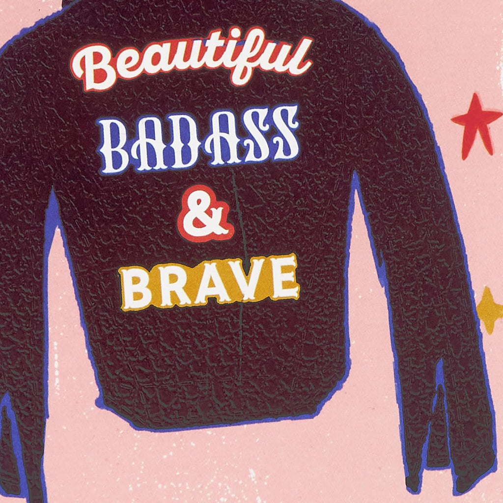 Hallmark Birthday Card for Her (Beautiful, Badass and Brave) Leather Jacket on Pink