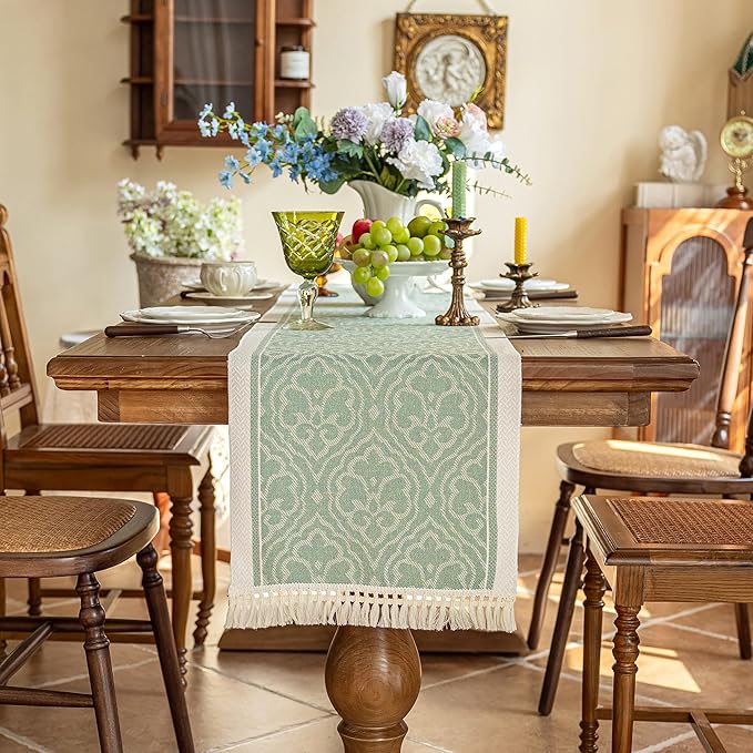 Table Runner 48 Inches Long,Waterproof Boho Table Runner with Tassel Fringe,Table Runners for Party Coffee Table