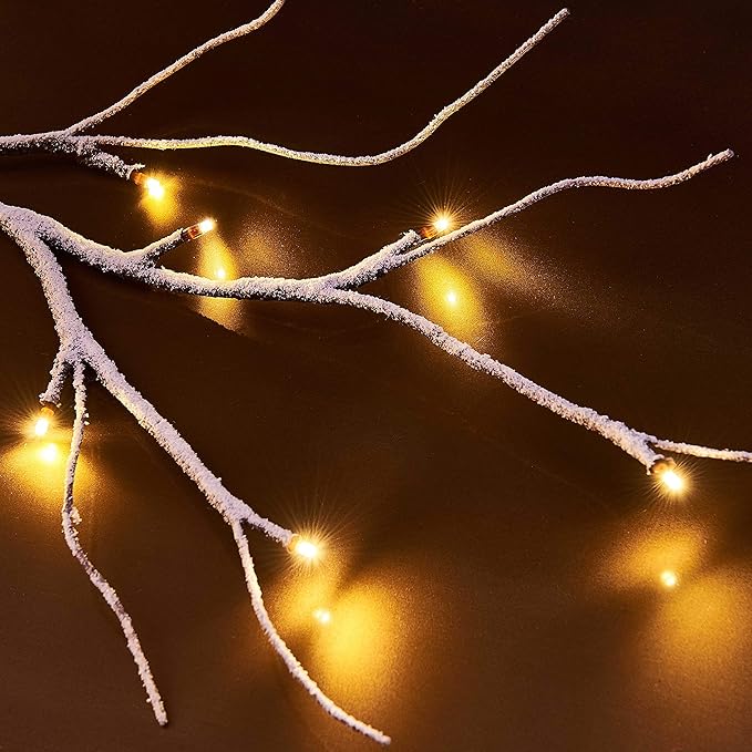 Hairui Lighted Garland Snow Flocked 6FT 48 LED Battery Operated Pre-lit Twig Vine Winter Christmas Party Decoration Indoor Outdoor Use
