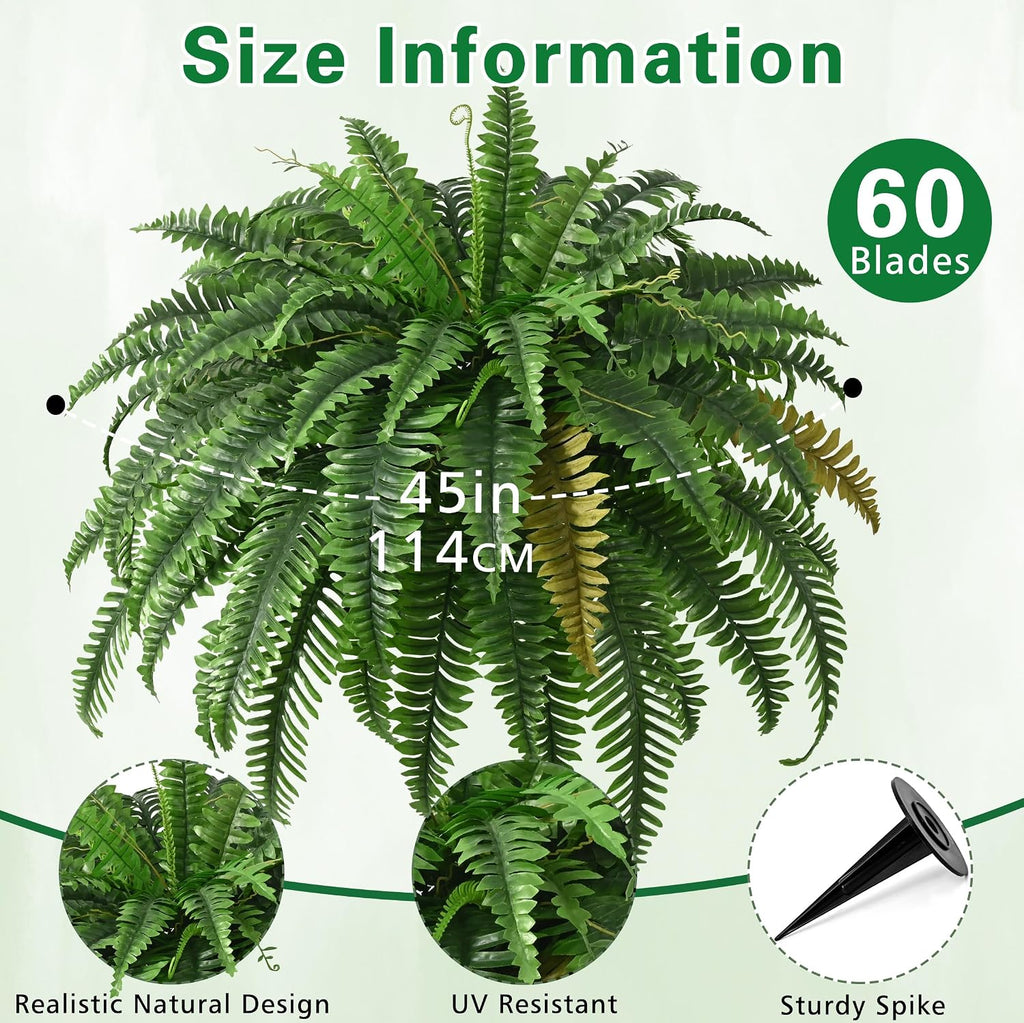45in fake ferns- large artificial plants outdoor, uv showing dimensions