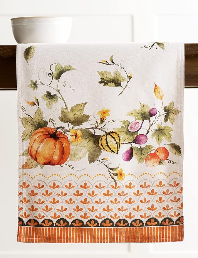 Maison d' Hermine Table Runner 100% Cotton Double Layer Table Runners 72 inches Long for Thanksgiving Christmas Decorations Home Kitchen Dining Wedding (Pumpkin Garden - Cloudy Cream, 14.5" x 72")