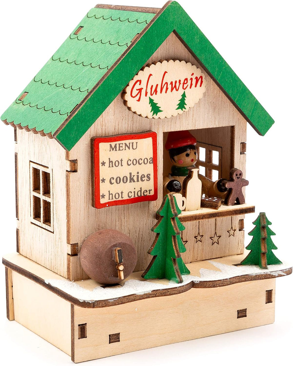Small Foot 11390 Christmas Market Lamps Set, Made of Wood, Three Wooden Huts with Lights