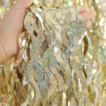 4 Pack Champagne Gold Fringe Curtain Backdrop - CYLMFC 3.3 ft x 6.6 ft Shimmer Wavy Foil Curtain for Birthday Party, Yellow Fringe Backdrop Streamers Party Decorations