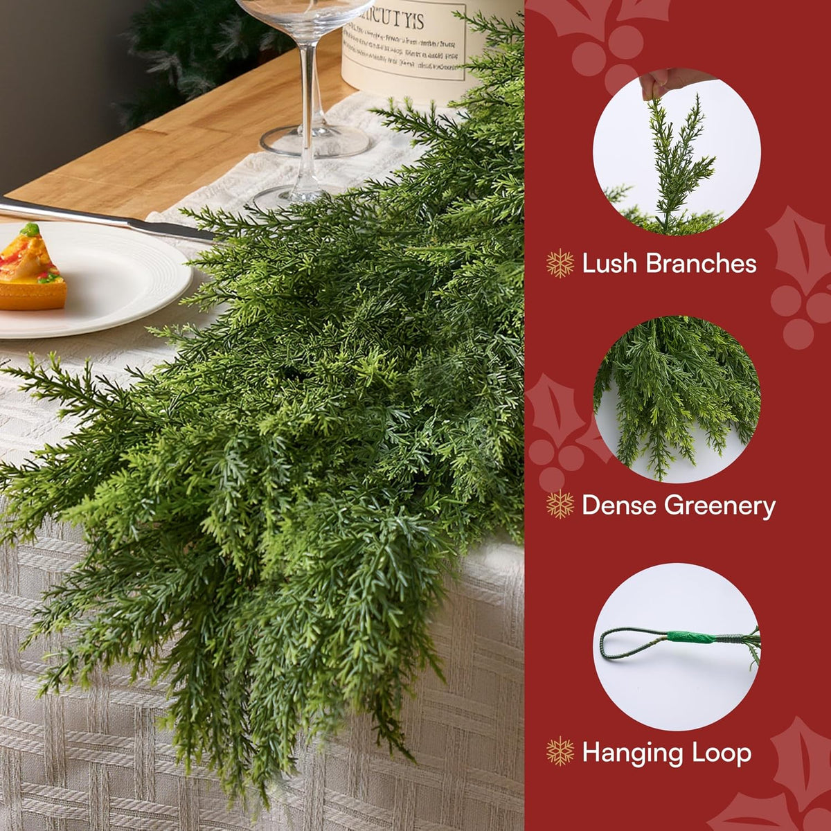 joyin 6 ft cedar christmas garland, realistic pine shown in use