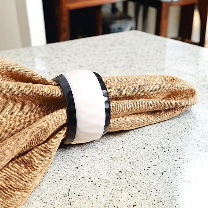 Epoxy Resin Napkin Rings Set of 12 - Elegant for Dinner Parties, Large Gatherings, Special Events & Dining Table Décor| Durable Napkin Rings, Easy to Clean (Black White) - CLEENTABLE