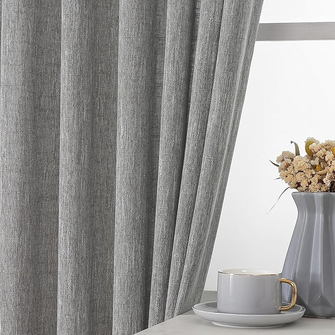 Vision Home Gray Pinch Pleated Semi Sheer Curtains Textured Light Filtering Window Curtains 84 inch for Living Room Bedroom Rayon Blended Charcoal Grey Pinch Pleat Drapes with Hooks 2 Panels 40"Wx84"L