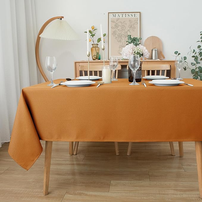 Biscaynebay Fall Tablecloth Textured Fabric 70x120 Inch Rectangular, Bronze Thanksgiving Autumn Harvest Water Resistant Fabric Tablecloths for Kitchen, Dining, Wedding, Parties Machine Washable