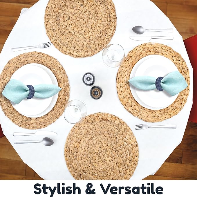 Rustic Napkin Rings Set of 12 - Rayon Napkin Holders for Table Decor, Weddings, Dinner Parties & Everyday Dining - Farmhouse Boho Napkin Rings (Blue) - CLEENTABLE