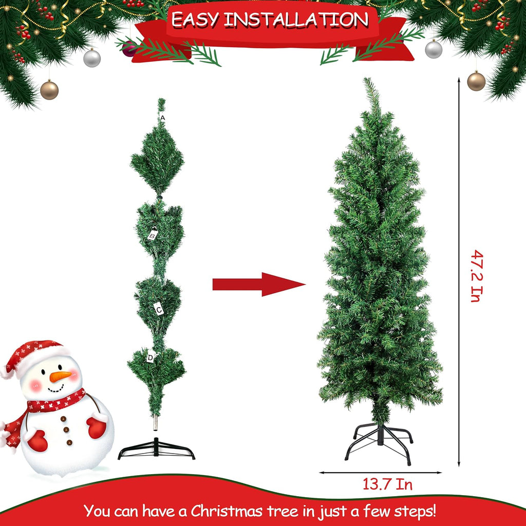 suunyglade 4ft green artificial christmas tree, premium hinged, side view