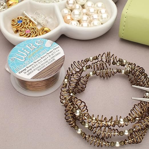 The Beadsmith Wire Elements Craft Wire – Tarnish Resistant, Soft Temper, Round, Vintage Bronze Color – 0.41mm, 26 Gauge, 30 Yard Spool – Jewelry Making, Wire Wrapping, Floral, & Other DIY Crafts