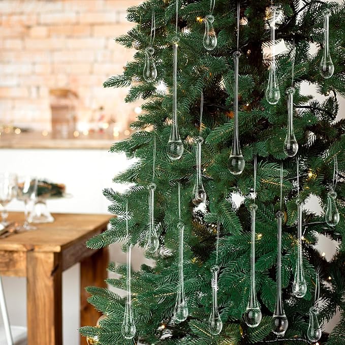 44 Pcs Clear Glass Teardrop Christmas Ornaments Crystal Raindrop Hanging Ornaments Crystal Chandelier Drop Pendant Icicles Decorations for Christmas Tree Winter Party Supplies (4 Medium Size)