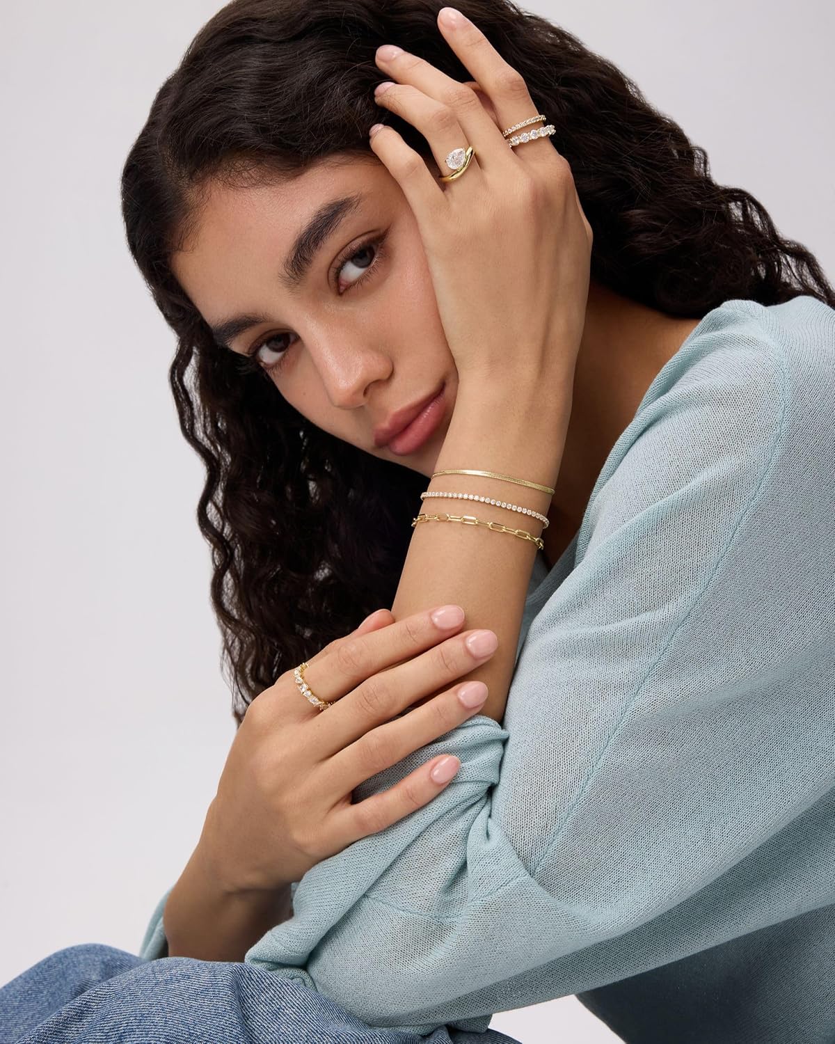 PAVOI Set of 3 Chain Bracelets for Women, 14K Gold Plated Dainty Bracelets