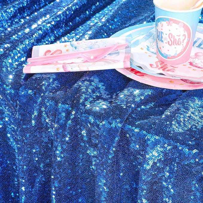 QueenDream Rectangle Wedding Tablecloth Royal Blue- 90x132 Inch Sequin Fabric Table Cloths Rectangle Cover Birthday Parties Holiday Decorations